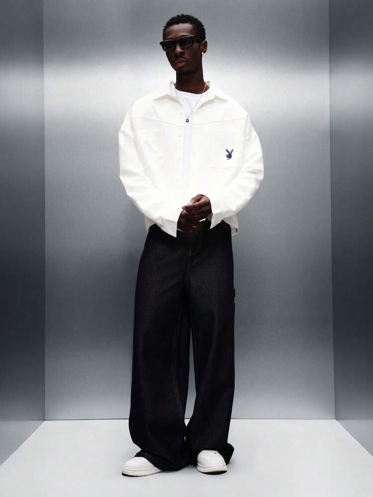 PLAYBOY X SUMWON Oversize-Hemd mit Knopfleiste und Logo