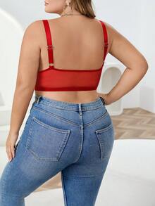 SHEIN CURVE+ 大码女式深V领蕾丝拼接浪漫吊带背心 情人节 - 紅色 - 查看 2