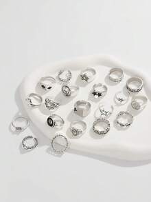 ROMWE Goth 4 pièces/set Bagues en forme d'étoile spirale de style punk, set de bagues réglables pour couples