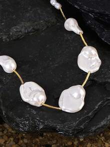 Opalesca 1 pièce Collier de femme à la mode, élégant, de forme baroque irrégulière en faux perles, accessoires pour tenues, perles, mariage/mariée, Fairycore/Fée, collier à breloques, perle, élégant - Doré - Voir 3