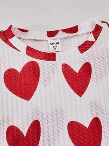 SHEIN Ensemble 2 pièces sweat-shirt imprimé cœur rouge et pantalon évasé pour jeune fille, style casual. Convient pour la maison, les sorties, les fêtes et les vacances, automne/hiver - Rouge - Voir 7