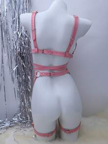 SHEIN 2pcs Sexy Lingerie Set With Leather Decor, Valentine's Day - Pink - View 2