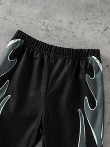 SHEIN 2pcs/Set Young Boys Summer Outfit, Fashionable Set With Cartoon Letter Graphic Tee And Digital Print Flared Pants, Suitable For Casual, School, Sports, Summer, Holidays - Black - View 7