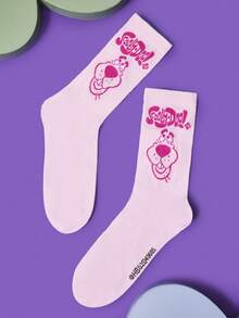 SCOOBY-DOO X SHEIN 1 par de calcetines tipo tripulación para mujer con estampado de letras y perros en color rosa - Multicolor - Ver 4
