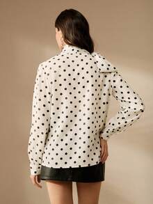 Anewsta Casual Commuting Versatile Polka Dot Design Bow Collar Slimming Comfortable Women Blouse - Apricot - View 2