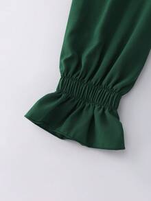 GlowEve 斋月女士喇叭袖珍珠腰饰A字长裙，优雅百搭，适合日常通勤、时尚节、法式街头风、复古风，也适合情人节、派对、新年等场合，橄榄绿，早春/秋冬新款长袖连衣裙 - 墨綠色 - 查看 3