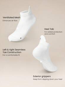 GLOWMODE 3 Pairs Socks Walk A Mile Soft Ventilated Mesh Grip Studio Workout Daily Gym - White - View 4