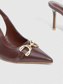 CUCCOO SZL 女士尖头搭扣设计时尚高跟鞋，适合日常通勤 - 棕色 - 查看 6