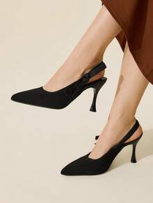 CUCCOO BASICS Zapatos de tacón con punta puntiaguda y decoración de lazo, elegantes y de moda para fiestas - Negro - Ver 1