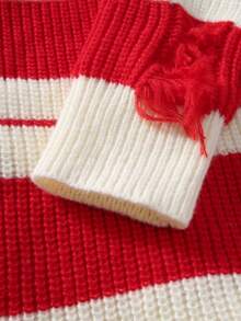 Manfinity Homme Men's Red And White Stripe Christmas Sweater,Autumn Holiday Streetwear Long Sleeve Crew Neck Knitted Pullover,Family Matching Colorblock Knit Jersey - Multicolor - View 4