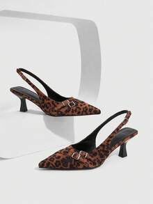 CUCCOO SZL Sepatu Hak Tinggi Wanita dengan Gesper dan Motif Leopard, Ujung Lancip, Modis, Cocok untuk Pemakaian Sehari-hari dan Natal. - MultiWarna - View 2
