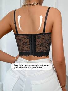 DesireSculpt 两件套女士蕾丝吊带背心，带钢圈，性感内衣吊带套装，黑白两色 - 黑與白 - 查看 2