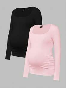 Modmama 2pcs Maternity Skinny Long Sleeve Casual T-Shirt Set - Multicolor - View 12