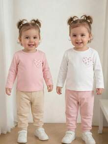 Souflis Souflis 2 Stücke Set Vintage-Top im französischen Stil mit zartem Blumenmuster, Rundhalsausschnitt und langen Ärmeln, vielseitige Basic-Bluse für Freizeit, Zuhause und Outdoor, Mädchen - Verschiedenfarbig - Übersicht 8