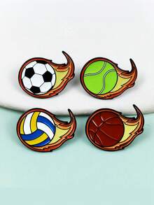 Zazumi Cartoon Sports Series Alloy Badge Brooch Football Basketball Volleyball Tennis Design Clothing Accessory Bag Backpack Decor Festival Party Celebration Fan Gift Casual Wear Statement Celebration - Multicolor - View 12