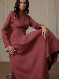 Aveloria Rosie Fashionable Pleated High Waist Solid Color A-Line Long Sleeve Dress