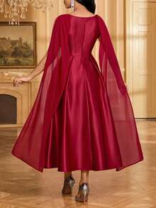 SHEIN Lady Đầm dài ngang gối thanh lịch, màu trơn, kiểu dáng poncho dành cho nữ. - Màu Đỏ Sâu - Xem 2