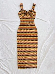 Soleia Rochie midi fără mâneci cu dungi și blocuri de culoare pentru femei - Multicolor - Vizualizare 3