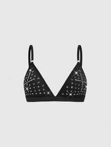 ROMWE Gothic Cross Studded Triangle Bralette - Black - View 1