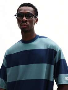 SUMWON Oversized Short Sleeve Crew Neck T-Shirt With Horizontal Stripes Relaxed Fit Casual Summer Top - Multicolor - View 4