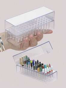 48holes Nail Drill Bits Storage Box Empty Clear Box Nail Drill Display Stand Manicure Accessoy Tools - Clear - View 1
