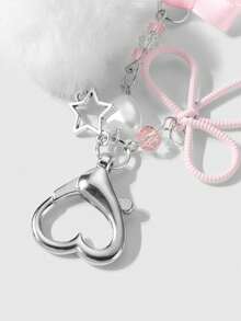 ROMWE Kawaii 1 Stück süßer und stilvoller Silberstern, weiße Kunstperle, rosa Kunstkristall, Cut Out Schleife, Harz-Sternanhänger zum Selbermachen als Schlüsselanhänger, Taschenanhänger, Becherhänger, Handyanhänger, inklusive Handyhalter-Aufkleber, geeignet für Frauen, Mädchen, Alltagsgebrauch, Geschenk zu Feiertagen - Rosa -1 - Übersicht 10