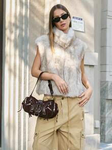 Viva Strut Ladies, Women Shoulder Bag, Hobo Bag, Fashionable, Personalized, Simple, Versatile, Street, Sweet And Cool Girls, Hot Girls, Y2k, Rivets, Biker Style, Punk, Teenagers - Brown - View 10