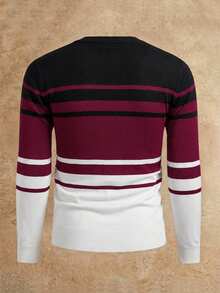 HIMLAND Áo len nam dài tay cổ tròn phối màu tương phản, áo len nam cổ tròn, áo len dệt kim nam, áo len kẻ sọc nam. - Nhiều màu - Xem 2