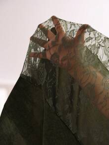 Slumberist Đầm slip đuôi cá phối ren nhung gợi cảm dành cho nữ, thích hợp cho mùa Thu/Đông. - xanh quân đội - Xem 6