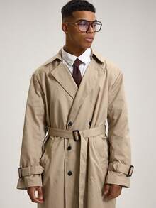 Musero Floor Length Revere Collar Buttoned And Belt Fastening Detail Trench Jacket Cuff Detailing Autumn Winter Essentials - Khaki - View 5