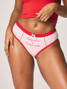 Missguided x Playboy High Waisted Hipster Brief With Christmas Themed Text Print And Contrast Red Trim Details For Holiday Intimates - Multicolor - View 4