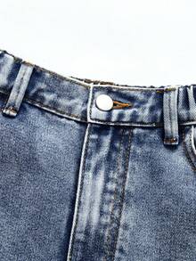 SHEIN ChillGRL Teen Girl Butterfly Embroidery Straight Leg Jeans Kawaii Summer - Medium Wash - View 5