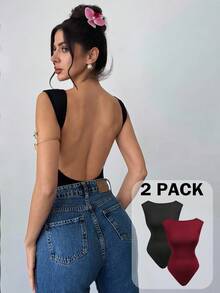 Firerie Bộ 2 áo liền thân nữ màu trơn, hở lưng, gợi cảm, đa năng, thích hợp cho kỳ nghỉ và tiệc tùng. - Nhiều màu - Xem 3