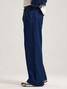 Musero Loose Fit Corporate Style Denim Trouser Clip Attachment Co Ord Jean Bottoms Only SPRING SUMMER - Dark Wash - View 3