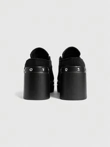 Sugerpunk Women's Retro Buckle Strap High Heel Sandals, Fashionable Casual Chunky Heel Mules - Black - View 3