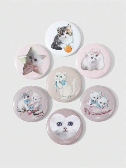 7pcs Cute Kawaii Cartoon Star, Heart, Cat Enamel Pins, Versatile Decorative Brooch Set, Suitable For Sisters, Best Friends, Women, Daily Wear, Holiday Gifts