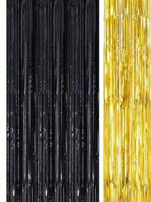 2件套1米x2米派对背景幕布，金属箔，流苏，金属帘，生日，婚礼，单身女性周年纪念装饰，成人雨丝帘，生日派对背景墙装饰，流苏闪亮铝膜墙帘 - 2Pcs - 查看 39