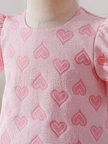 Glamorique Kids Robe de poupée à manches courtes en tissu jacquard en forme de cœur avec ourlet en maille pour bébé fille, robe rose pour anniversaire, mariage, fête