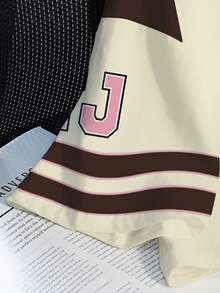 TOM & JERRY X SHEIN Women's Casual Fashion Street Sporty Collegiate Style Cartoon Letter Graphic Contrast Color Short Sleeve T-Shirt, Summer - White - View 4