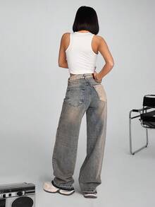 EURMUSE Women's Casual High-Waisted Wide-Leg Jeans With Stylish Hem Design - Medium Wash - View 2