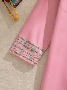 SHEIN 2026春夏新款女童宽松休闲简约长袖复古图案长连衣裙，适合居家、聚会及多种场合穿着。 - 粉色 - 查看 9