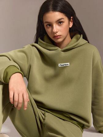 SHEIN Avslappnad lös passform pullover för tonårsflicka Sportig collegestil för vardagsbruk
