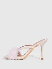 CUCCOO SZL Women's Fashionable & Elegant Faux Fur Decorated Heeled Sandals