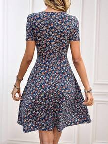 Miaspire 女士 V 领花卉印花短款休闲连衣裙情人节连衣裙 - 彩色 - 查看 2