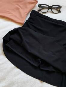 SHEIN EZwear Của phụ nữ Xếp li Xù Hoa Sen Váy midi - màu đen - Xem 3