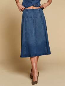 COSMINA Women's Elegant High Waist A-Line Denim Skirt, Versatile For Commuting And Office Wear, Spring - Medium Wash - View 4