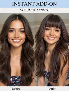 9AM 发夹式刘海，多种发色可选，棕色、巧克力色、金色，真人发丝，空气刘海带鬓角，夹式接发，新手友好，真发片，单夹设计，佩戴方便，四种颜色可选：自然黑、棕色、金色。适合运动、度假、旅行、节日、舞会、户外、角色扮演、校园、学校、海滩、婚礼等场合。 - 彩色 - 查看 15