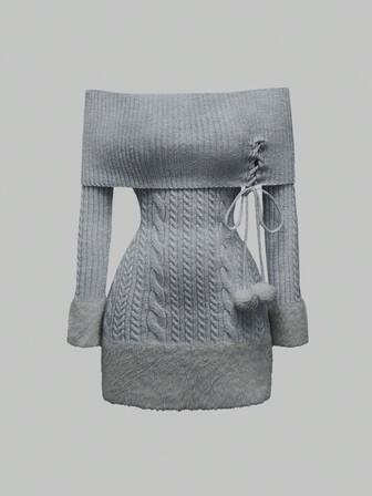 Kawaii Abito da festa da donna con decorazione a ciuffo e spalle scoperte, adatto per Capodanno e San Valentino