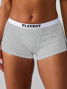 Missguided x Playboy 品牌男士平角纯棉平角内裤，带品牌标志腰带，贴身舒适家居服 - 灰色 - 查看 3