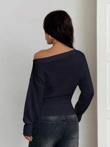 SHEIN PETITE 米色宽松花卉不对称肩部浪漫针织毛衣，秋冬款